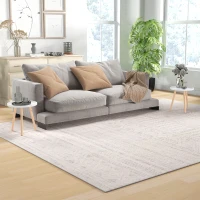 HOMCOM Coffee Table, Carved Floral Round Table with Tray-style Top and Wood Legs, Modern Side Table for Living Room, Set of 2, White(m-2)