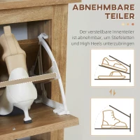 HOMCOM Schuhschrank, bis 18 Schuhpaare, 3 Kippfächer, Rattandekor, Naturholzoptik, 80 x 23,5 x 121,5cm(m-6)