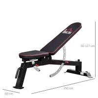 HOMCOM Hantelbank Kraftstation mit 3 Stufen verstellbarem Sitzpolster Trainingsbank Gewicht bis 200 kg Stahl Kunstleder Schwarz+Rot 150 x 60 x 50-127 cm(m-3)