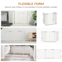 PawHut Hunde Absperrgitter Türschutzgitter Haustierschutzgitter verstellbar klappbar Kamingitter mit automatische schließenden Tür 3 Paneele für Ofen Wandmontage/Freistehend Weiß 202,5 x 76 cm(m-7)