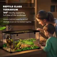 PawHut Glass Reptile Terrarium Insect Breeding Tank Vivarium Habitats with Thermometer for Lizards, Horned Frogs, Snakes, Spiders - Medium 50 x 30 x 25cm(m-4)