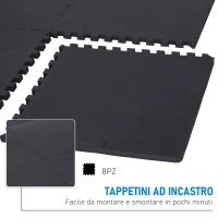 HOMCOM Tappeto Palestra per Fitness in EVA, Tappetino Yoga Antiscivolo da 8 Pezzi per Yoga Pilates Casa, 63.5x63.5x2cm, Nero(m-5)