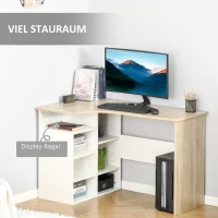 HOMCOM Eckschreibtisch Winkelschreibtisch PC-Tisch Computertisch Bürotisch mit Regal und Schublade L-Form Spanplatte Weiß+Eiche 120 x 70 x 75 cm(m-4)