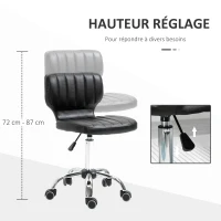 HOMCOM Tabouret à roulettes - tabouret de travail pivotant 360° -  - tabouret ergonomique - hauteur assise réglable 47-62 cm - revêtement synthétique matelassé noir métal chromé(m-4)