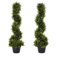 Outsunny 90cm/3FT Artificial Trees, Spiral Topiary Trees w/ Pot Set Of 2, Fake Indoor Greenery Plant Home Office Garden Decor Green(m-11)