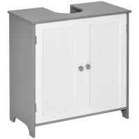 kleankin Meuble sous lavabo meuble sous évier placard 2 portes avec étagère 60 x 30 x 60 cm gris blanc(m-1)