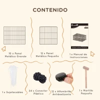 PawHut Parque para Mascotas DIY Jaula para Animales Pequeños de 22 Paneles de Malla Metálica con Puerta Conejos Cobaya 105x70x45 cm Negro(m-5)