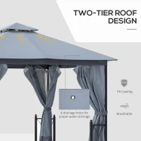 Outsunny 4 x 3.35(m) Patio Metal Gazebo Canopy Garden Tent Sun Shade, Outdoor Shelter with 2 Tier Roof, Netting and Curtains, Steel Frame, Grey(m-4)