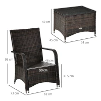 Outsunny Set Mobili da Giardino in Rattan PE con Tavolino e 2 Sedie con Cuscini Sfoderabili, Marrone e Crema(m-3)