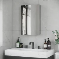 kleankin Armario de Baño con Espejo Armario de Pared con 3 Estantes de Almacenamiento para Ducha Aseo 39x12x60 cm Plata(m-2)