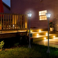 Outsunny Set of 2 Outdoor Garden Solar Post Lamp Sensor Dimmable LED Lantern Bollard IP44 Energy-saving 1.2M Tall, Black(m-10)