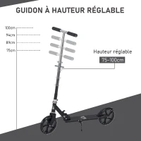 HOMCOM Trottinette Pliable Hauteur Guidon réglable sur 4 Niveaux système de freinage arrière pour enfant adolescent pois max. 100KG dim. 88L x 37l x 75-100H cm Noir(m-5)