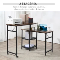 HOMCOM Bureau Informatique Design Industriel modulable Bureau d'angle 2 étagères Aspect Vieux Bois métal Noir(m-5)