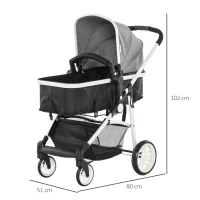 HOMCOM Silla de Paseo 2 en 1 Cochecito de Bebé y Capazo para Niños de 0-36 Meses con Capota Plegable Respaldo Reclinable Cesta Grande Palanca de Freno Carga 15kg 80x51x102 cm Gris(m-3)
