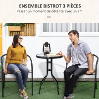 Outsunny Ensemble de jardin salon de jardin en résine tressée 3 pièces 2 fauteuils + 1 table basse plateau en verre trempé(m-4)