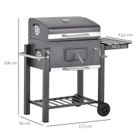 Outsunny Grillwagen Holzkohlegrill Grill BBQ Standgrill Holzkohle Kohlegrill Gartengrill, Edelstahl+Eisen Schwarz 115 x 56 x 108 cm(m-3)