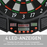 SPORTNOW Elektronische Dartscheibe Dartboard mit Sprachansagen Englische Stimme LED-Anzeigen 12 Darts 27 Spiele 216 Varianten Dartautomat mit Türen Dartscheibe Set für bis zu 8 Spieler(m-5)