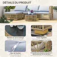 Outsunny Ensemble 5 pièces salon de jardin bas modulables pour 4 personnes en résine tressée aspect rotin(m-7)