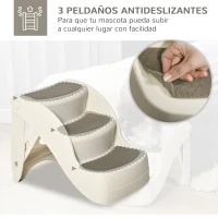 PawHut Escalera para Mascotas de 3 Peldaños Plegable Escalón para Perros Gatos para Cama Sofá 49x38x38 cm Crema(m-4)