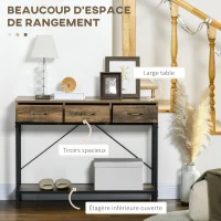 HOMCOM Table console table d'appoint d'entrée industriel 3 tiroirs 1 plateau aspect bois 100 x 35 x 76,5 cm marron clair noir(m-5)