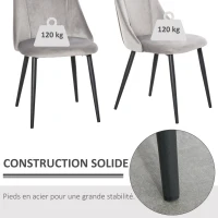 HOMCOM Lot de 2 chaises de salle à manger avec dossier assise rembourrée en velours pieds en métal gris(m-4)