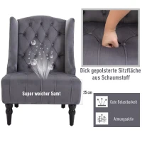 HOMCOM Einzelsessel Ohrensessel Relaxsessel mit Tufting erhöhte Beine Samtstoff Grau 67 x 70,5 x 97 cm(m-4)