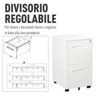 Vinsetto Cassettiera Ufficio con Ruote, Schedario Portadocumenti a 2 Cassetti con Serratura e 2 Chiavi in Acciaio, 39x48x67cm, Bianco(m-6)