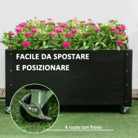 Outsunny Fioriera da Giardino con Foro di Drenaggio e Rotelle, in Legno di Abete, 89x48x47 cm, Nera(m-5)