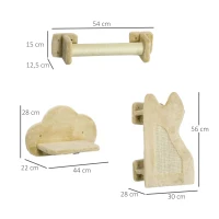 PawHut Katzentreppe, 4-tlg. Set, 2 Stufen mit Kratzflächen, Sitzplattform mit Plüschbezug, Kratzbrett, beige(m-3)