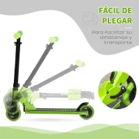HOMCOM Patinete para Niños de +3 Años Plegable Scooter de 2 Ruedas con Manillar Altura Ajustable Freno Posterior y Pedal Antideslizante Carga 50 kg 67,7x34x79,5-89,5 cm Verde(m-5)
