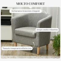 HOMCOM Poltrona Moderna a Pozzetto in Tessuto Effetto Lino con Gambe in Legno, 74x63x73cm, Grigio(m-4)