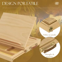Vinsetto Cavalletto per Pittura Pieghevole in Faggio con Angolazione Regolabile e Cassetto, 33.5x26x26 cm(m-7)