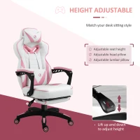 Vinsetto Computer Gaming Chair, Racing Desk Chair with Lumbar Support and Footrest, PU Leather Gamer Chair with Headrest and Swivel Wheels for Home, Pink(m-4)