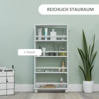 HOMCOM Multifunktionsregal mit Rollen, schmale Bauweise, 4 Fächer, 45x15x91 cm, Weiß(m-4)