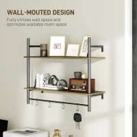 HOMCOM Wall Mounted Floating Shelves with 4 Hooks, Rustic Wall Shelf Unit for Living Room, Entryway, Grey(m-6)