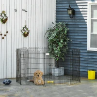 PawHut Parque de Juegos para Perros 8 Paneles 71x91,5 cm Plegables Jaula Metálica para Mascotas con Puerta para Jardín Patio Exterior Negro(m-2)