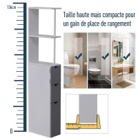 HOMCOM Etagère gain de place WC ou salle de bain 15L x 33l x 136H cm 3 niveaux 2 tiroirs et placard MDF métal blanc gris(m-5)