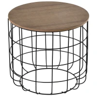 HOMCOM Lot de 2 Tables Basses gigognes Tables d'appoint Rondes encastrables Style Industriel métal Noir Panneaux Particules Imitation Bois(m-10)