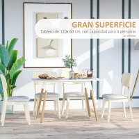 HOMCOM Mesa de Comedor Estilo Nórdico Mesa de Cocina con Patas de Madera de Haya Estructura de Metal 120x60x75 cm Blanco(m-5)