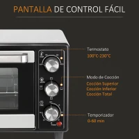 HOMCOM Horno Portátil 16L 1400W con 3 Modos de Calor Temporizador Bandeja de Horneado y Rejilla 44x32x28,1 cm Plata(m-5)
