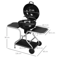 Outsunny Portable Charcoal Kettle Grill Outdoor Barbecue Trolley BBQ Heat Smoker Grilling with 2 Wheels, Storage Shelf and 4 Hooks, Free Standing, Black(m-3)