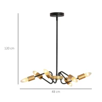 HOMCOM Kronleuchter Hängelampe Chandelier 6-flammig höhenverstellbar Pendelleuchte Deckenleuchte  Industrial mit E27 Lampenfassung für Wohnzimmer Schlafzimmer Metall Schwarz+Gold Ø48 x 120 cm(m-3)
