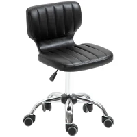 HOMCOM Tabouret à roulettes - tabouret de travail pivotant 360° -  - tabouret ergonomique - hauteur assise réglable 47-62 cm - revêtement synthétique matelassé noir métal chromé(m-10)