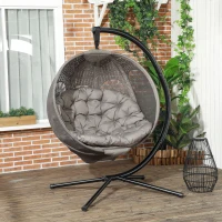 Outsunny Round Egg Basket Chair, with Steel Stand, Sand(m-2)