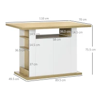 HOMCOM Isola per Cucina 4-6 Persone con Armadietti e Ripiani Aperti, in Truciolato, 110x70x75.5 cm, Bianco e color Legno(m-3)