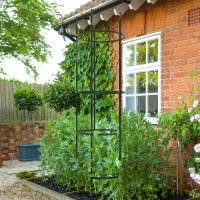 Outsunny Rankturm, Rankhilfe, versetzbare Ebenen, rostfreier Stahl, Ø50 x 195 cm, Schwarz(m-2)