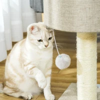 PawHut Árbol Rascador para Gatos Pequeño Altura 50 cm Torre Escalador de Gato con Cueva Rampa Poste Rascador de Sisal Natural y Bola Colgante 30x30x50 cm Beige Oscuro(m-7)