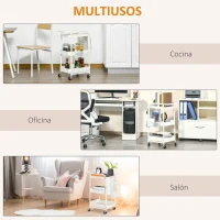 HOMCOM Carrito Auxiliar con Ruedas Carro de Almacenaje Multifuncional con 4 Ganchos y 2 Cestas Colgantes 51,5x32x75,6 cm Blanco(m-7)