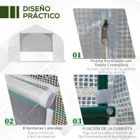 Outsunny Invernadero Tipo Caseta de Jardín o Terraza 6x3x2 m para Cultivo de Plantas y Semillas Color Blanco(m-6)