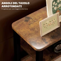 HOMCOM Tavolino da Soggiorno in Stile Industriale con 2 Ripiani, in Legno e Metallo, 46x18x58.5 cm, Marrone(m-5)
